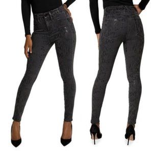 Good American Black Good Waist Snakeskin Foil Skinny Jeans High Rise Stretch